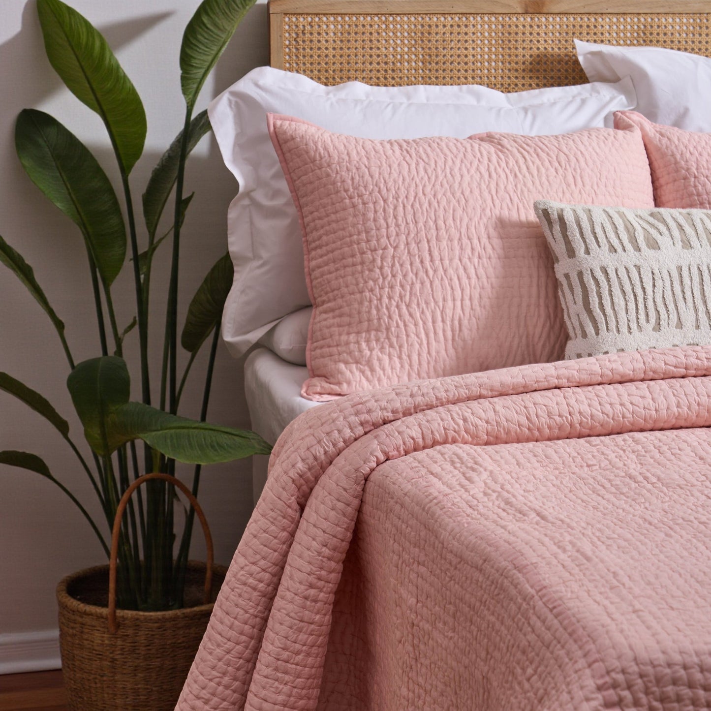 SALMON PINK colour handmade Kantha cotton Quilted pillow cases, Sizes available - Vliving