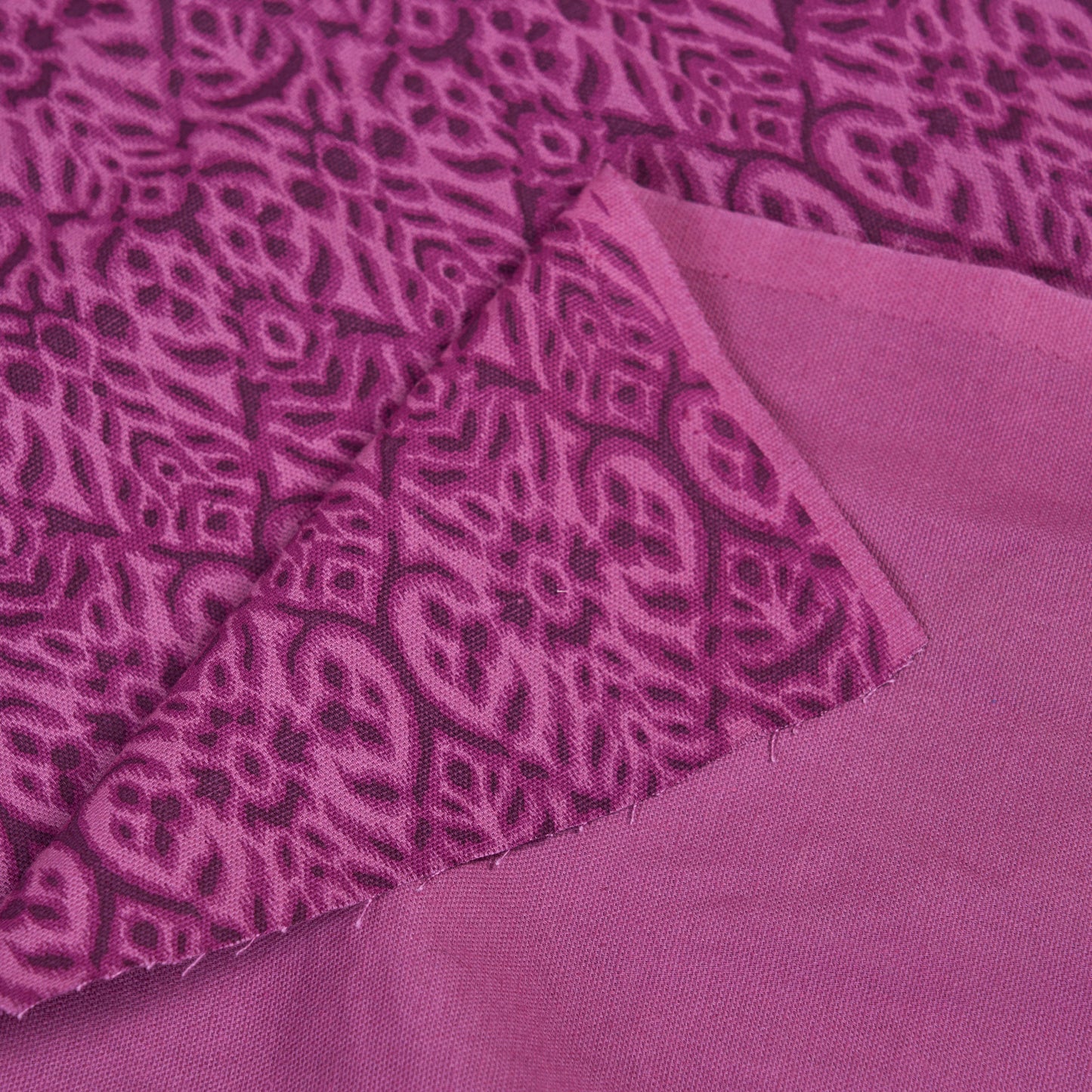 IKAT - Plum color printed fabric, geometrical pattern, 100% cotton duck, by the metre, 58" width