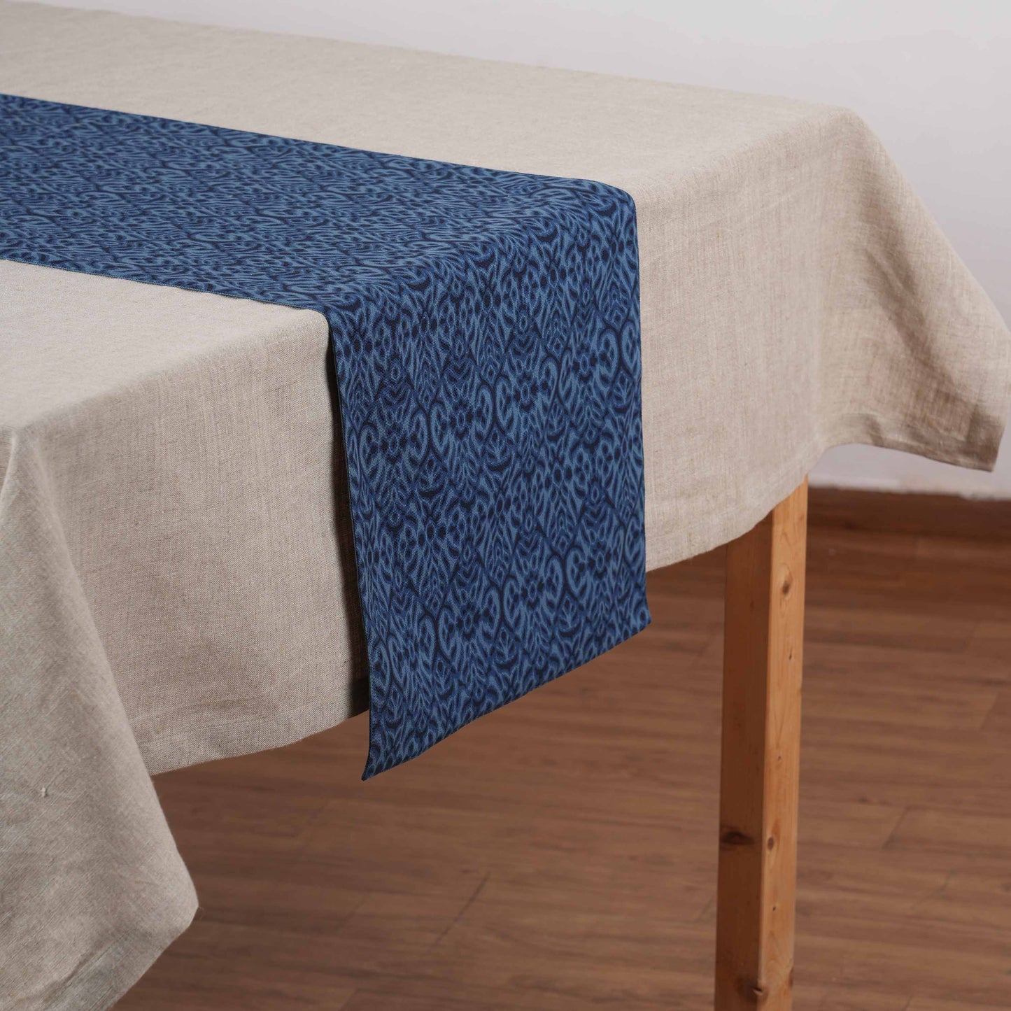 Ikat Print Indigo Blue Cotton Duck Table Runner – Sizes available