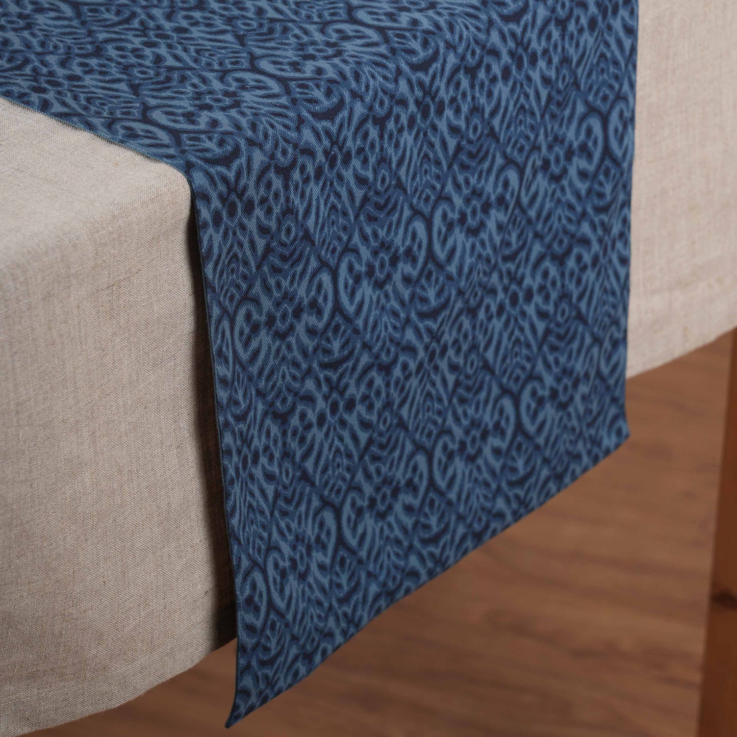 Ikat Print Indigo Blue Cotton Duck Table Runner – Sizes available