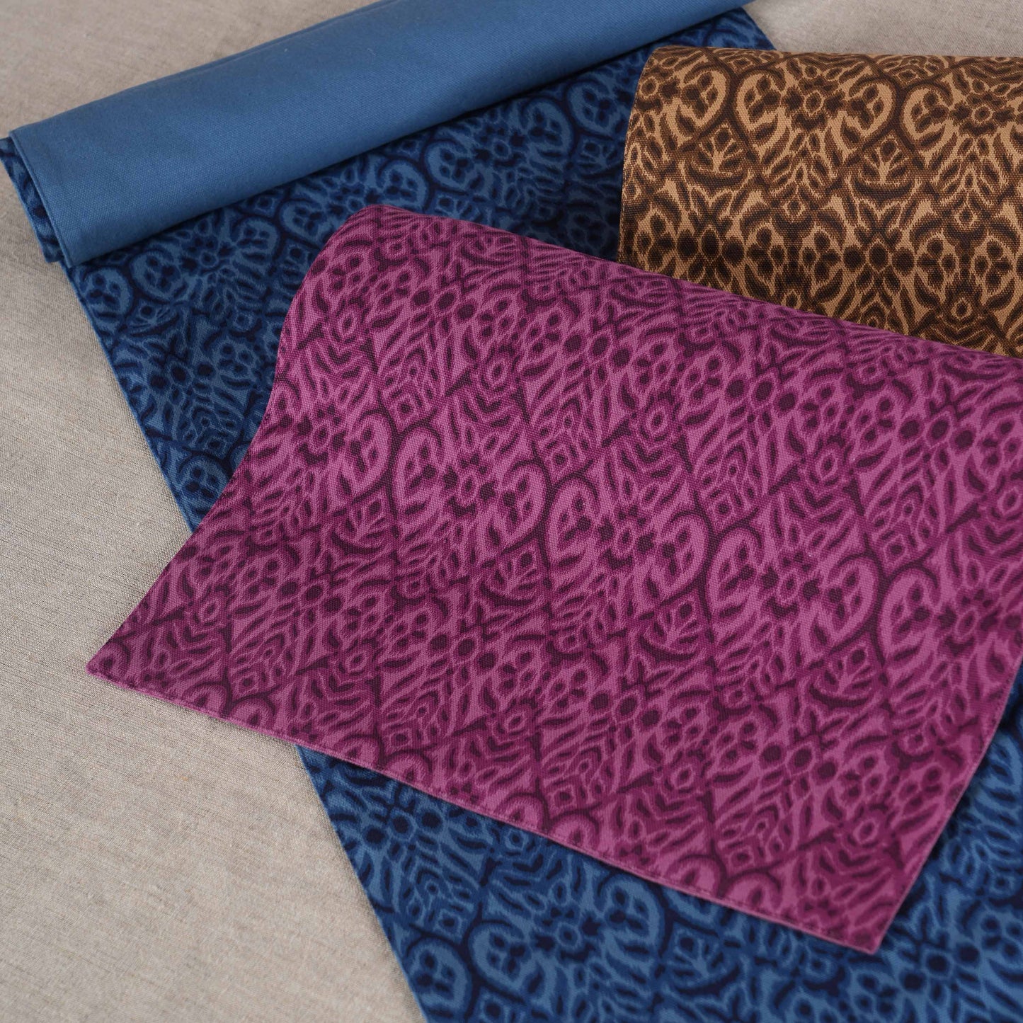 Ikat Print Beige Blue Cotton Duck Table Runner – Sizes available