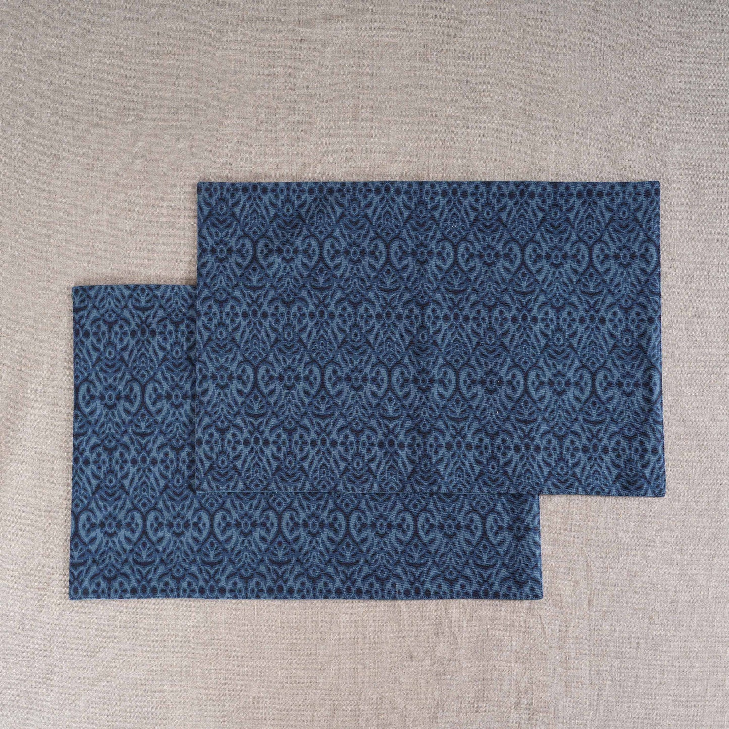 Ikat Print Indigo Blue Cotton Duck Placemats – Sets of 2, 4 & 6