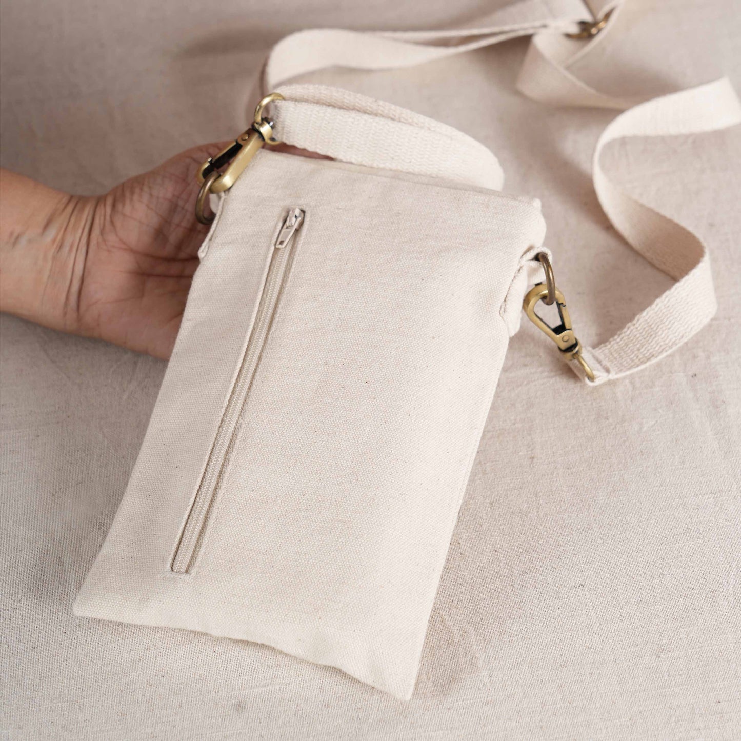 FALL FLOWERS Embroidered Canvas Sling Bag – 5X8 inches - Compact Crossbody with Zip Pocket