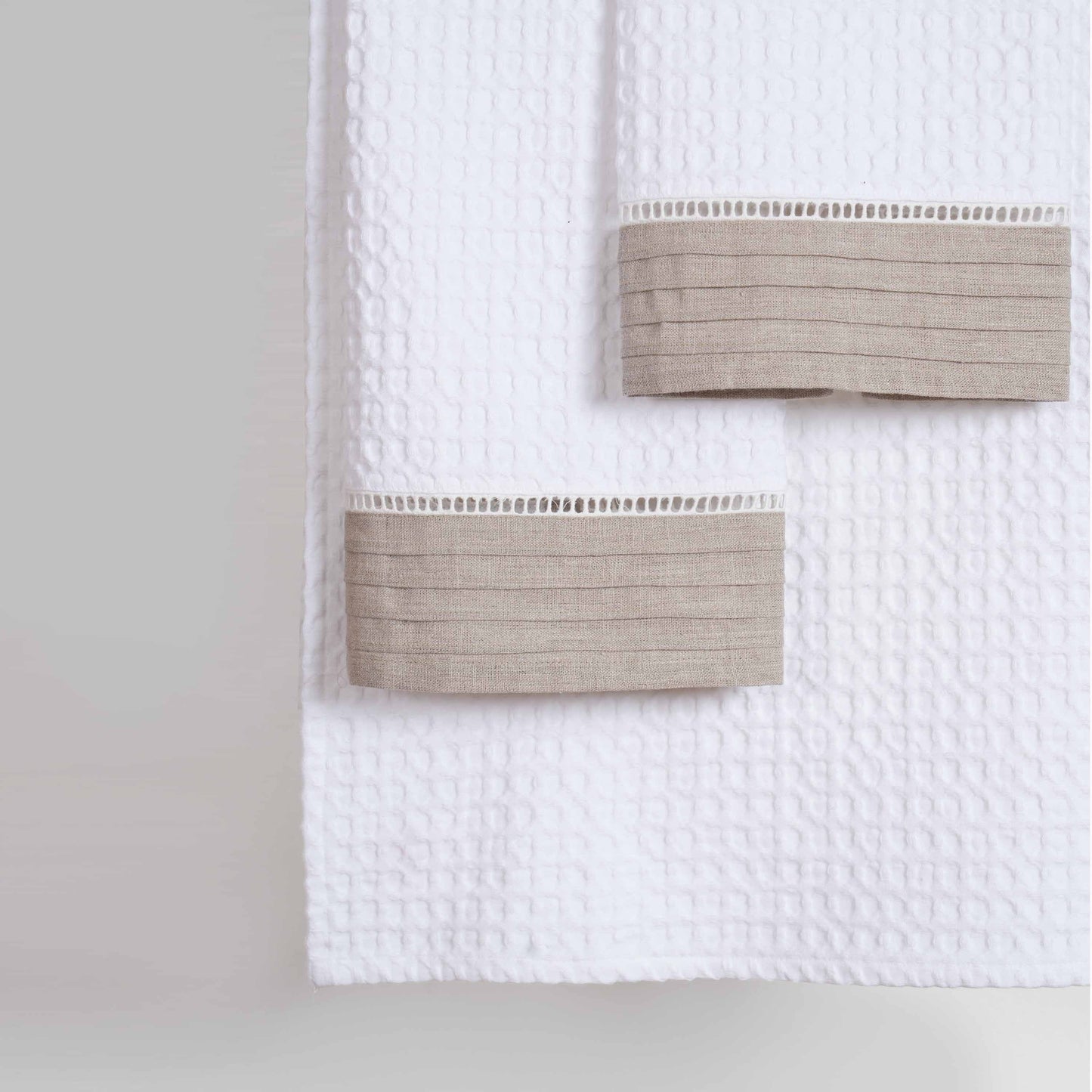 Luxury Organic Cotton Waffle Towel Set – 3 Piece | Pintuck Linen & Lace Trim