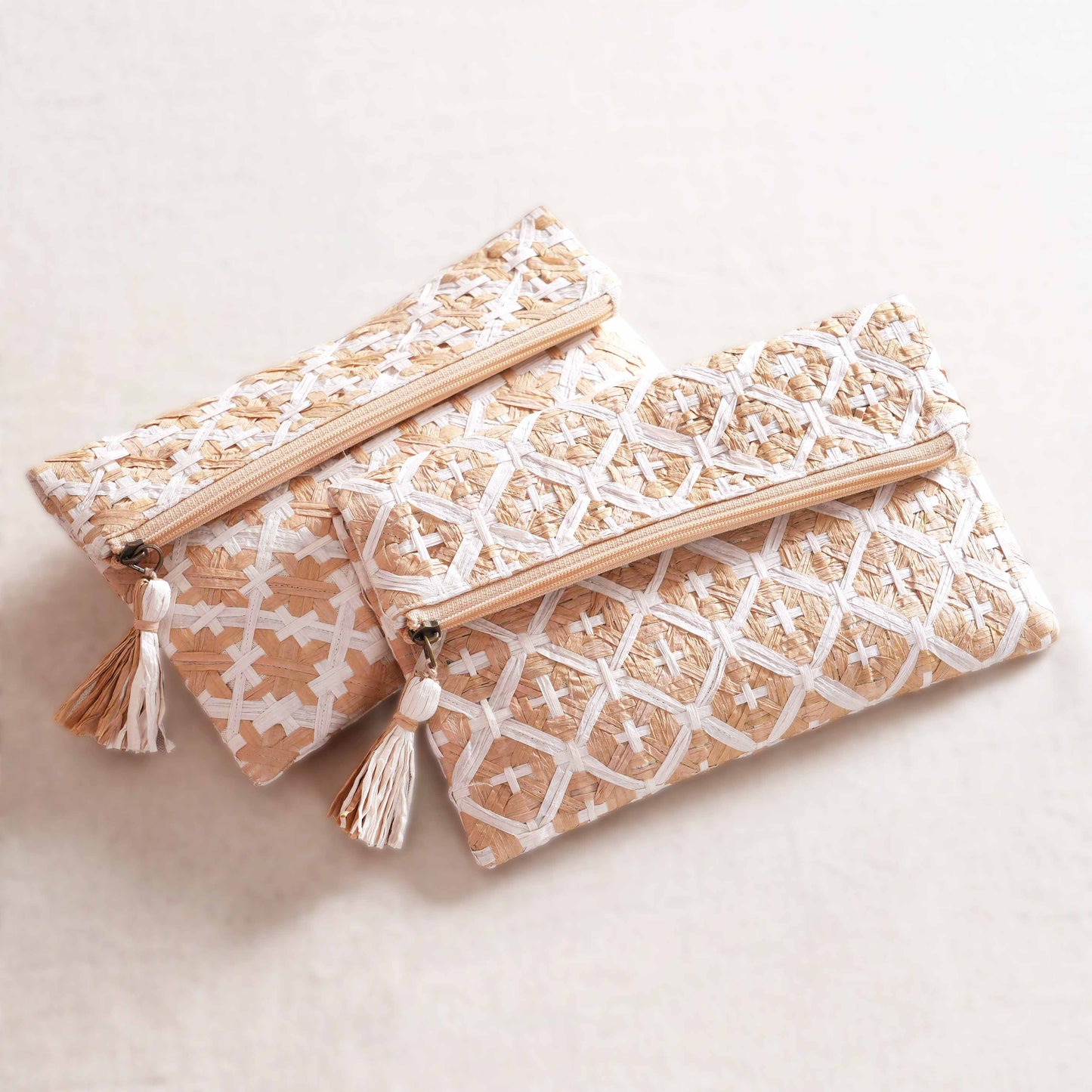 FAUX RAFFIA Foldover Clutch – Hand Interlaced Wicker Weave of Cross Pattern | 6.5” x 10”