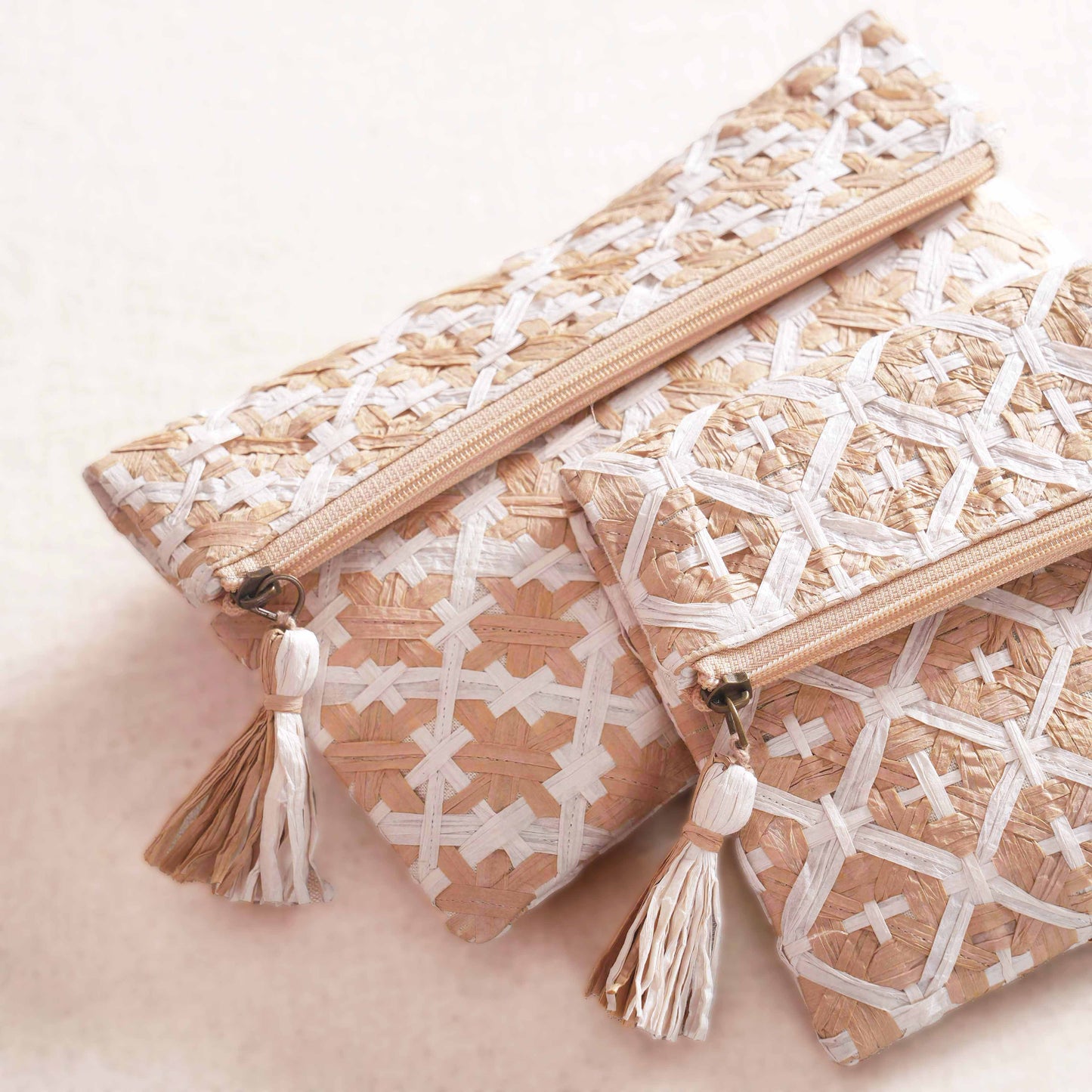 FAUX RAFFIA Foldover Clutch – Hand Interlaced Wicker Weave of Cross Pattern | 6.5” x 10”