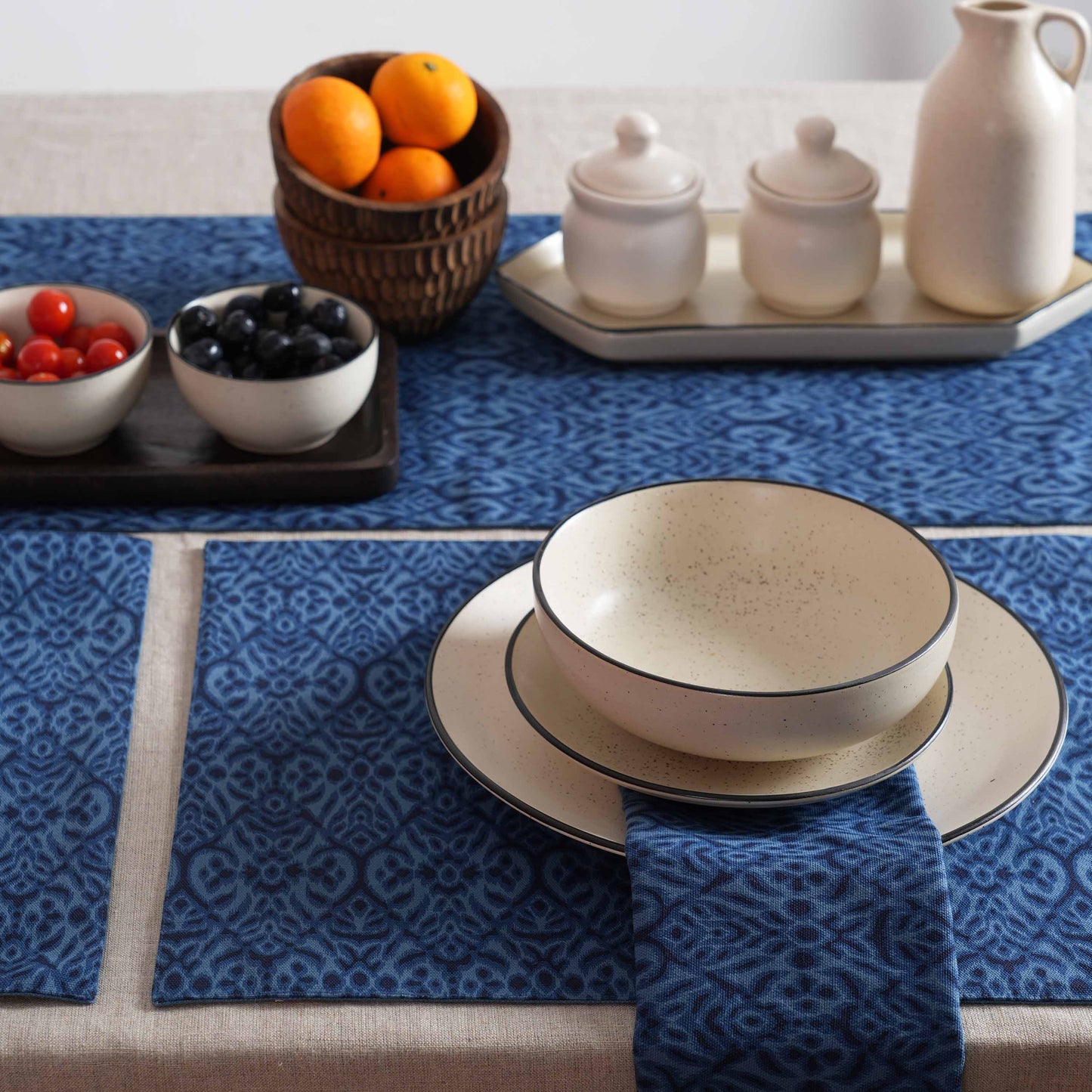 Ikat Print Indigo Blue Cotton Duck Placemats – Sets of 2, 4 & 6