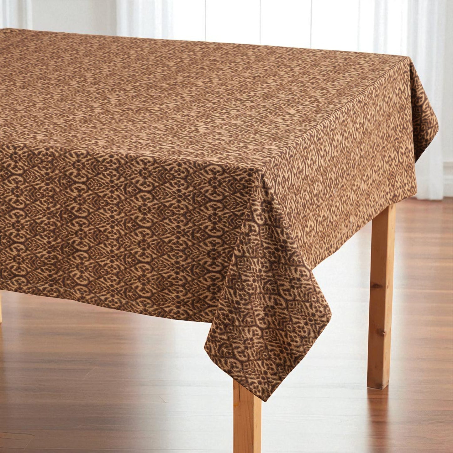 Ikat Print Beige Cotton Duck Tablecloth – Multiple Sizes