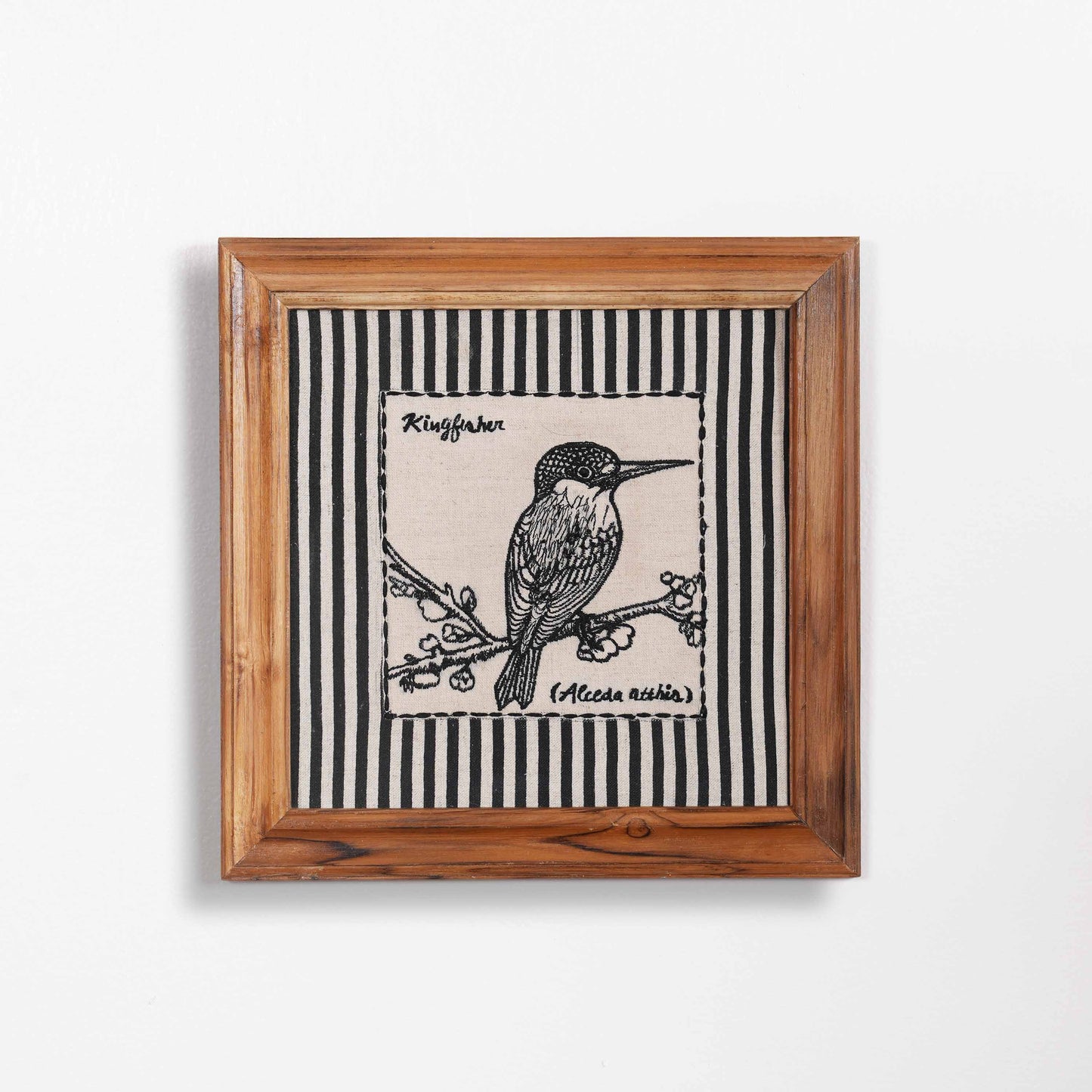 BOTANICAL - KINGFISHER wall art with teak wooden frame, 12X12 inches