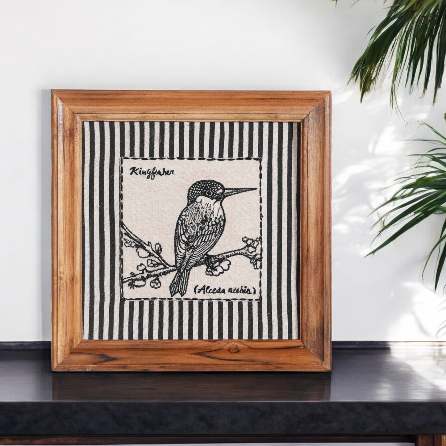 BOTANICAL - KINGFISHER wall art with teak wooden frame, 12X12 inches