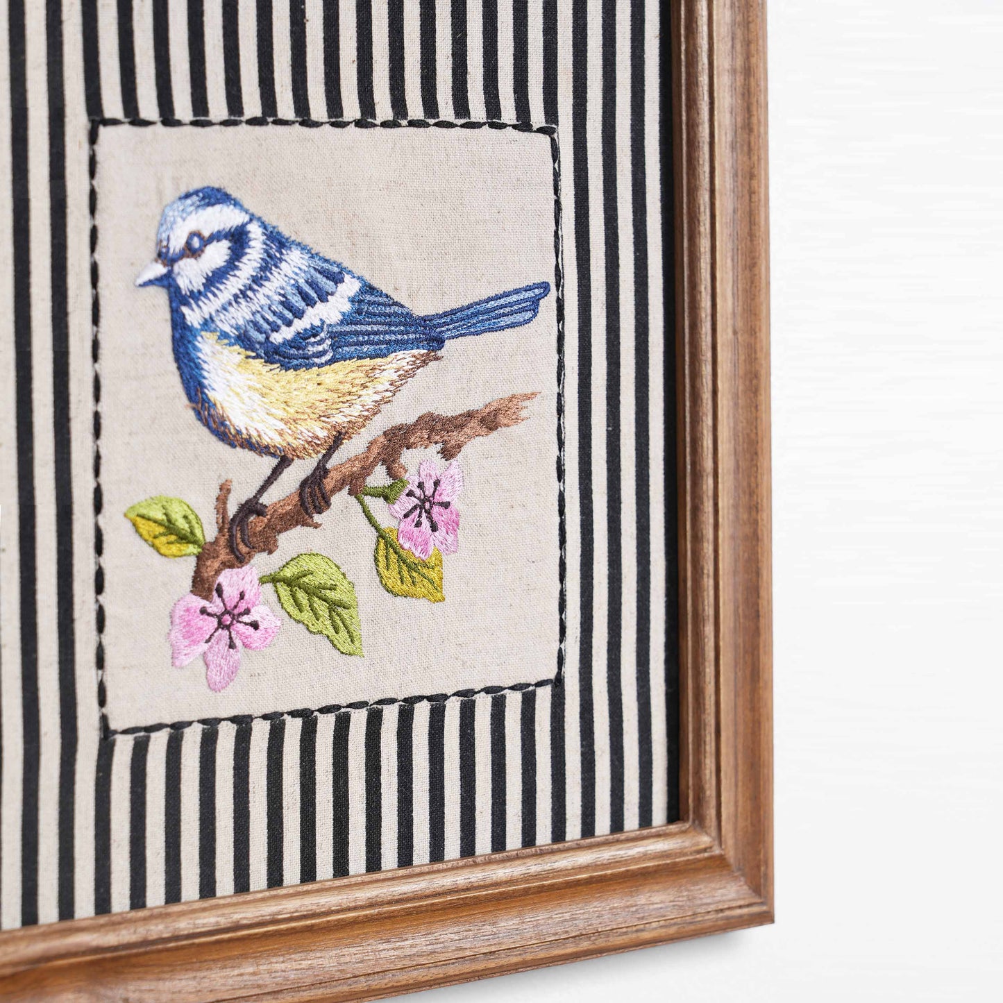 BOTANICAL - BLUE BIRD wall art with teak wooden frame, 12X12 inches