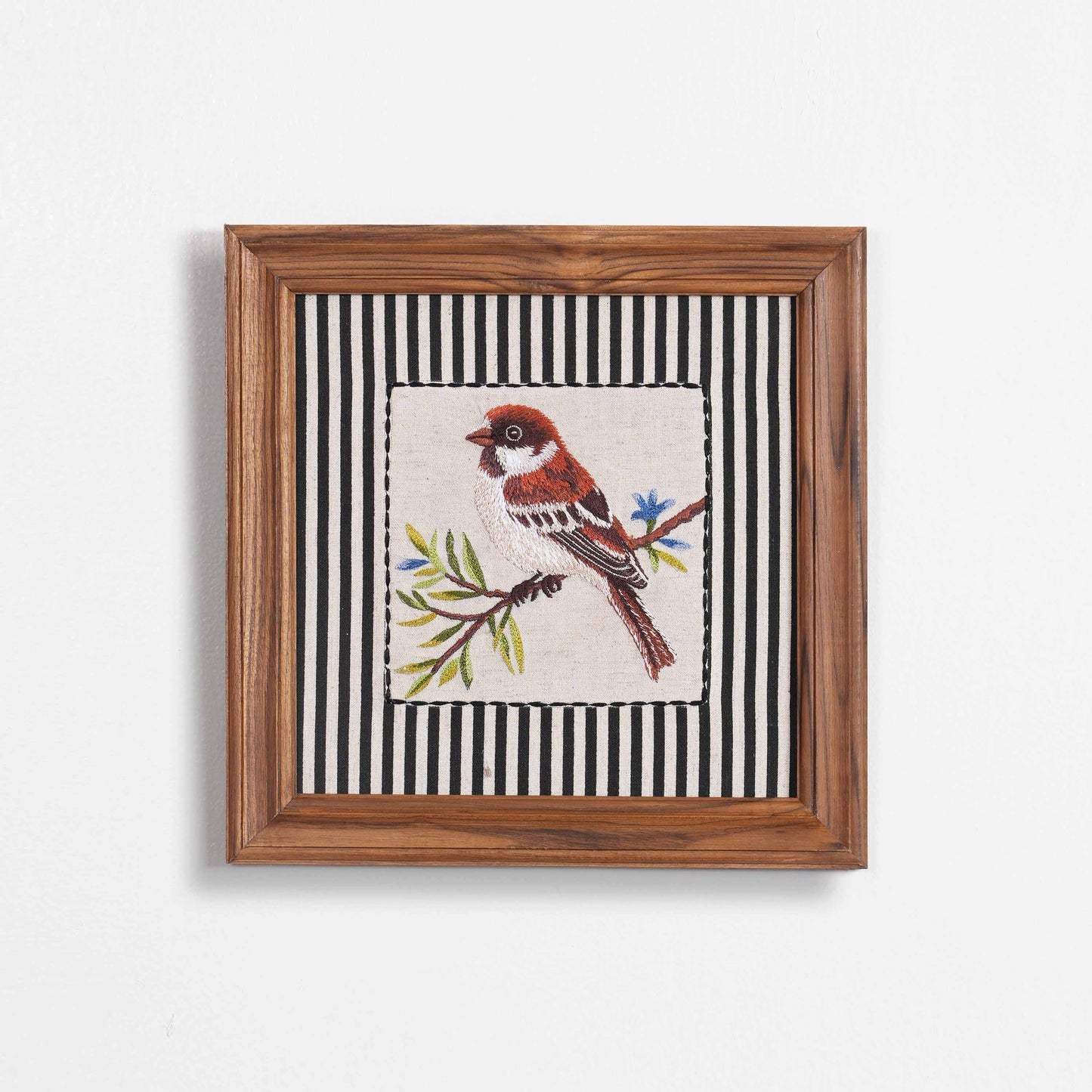 BOTANICAL - BROWN BIRD wall art with teak wooden frame, 12X12 inches