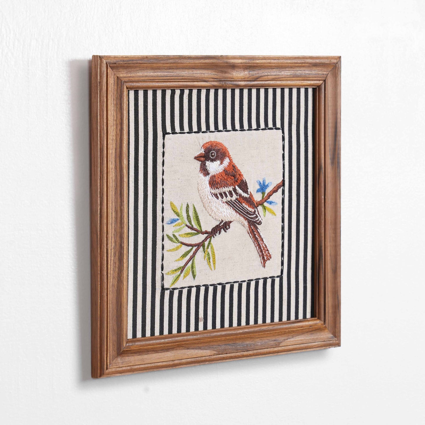 BOTANICAL - BROWN BIRD wall art with teak wooden frame, 12X12 inches