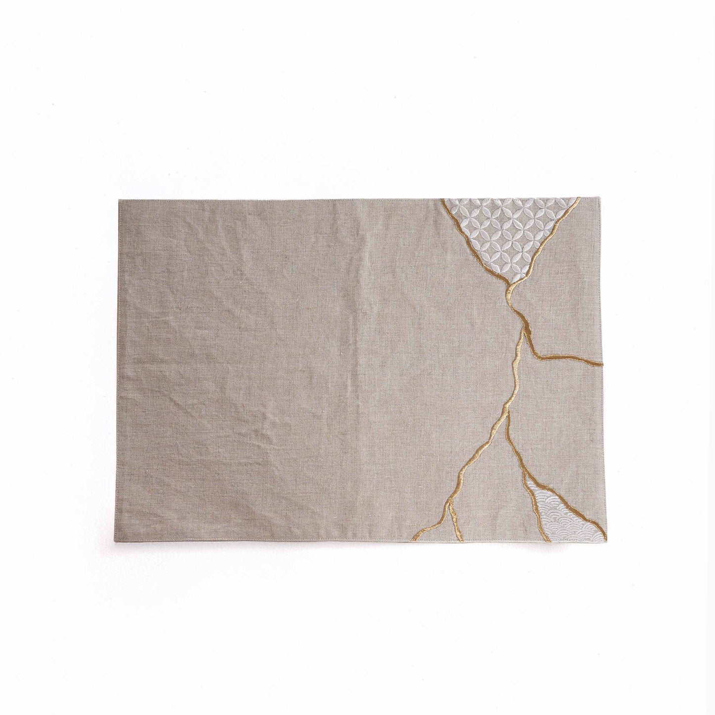 KINTSUGI Pure Linen Table Mats – with Gold & White Embroidery
