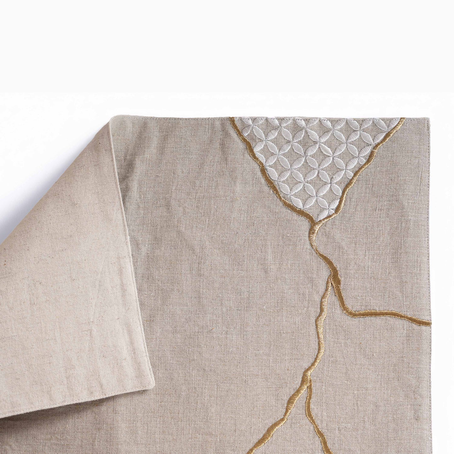 KINTSUGI Pure Linen Table Mats – with Gold & White Embroidery
