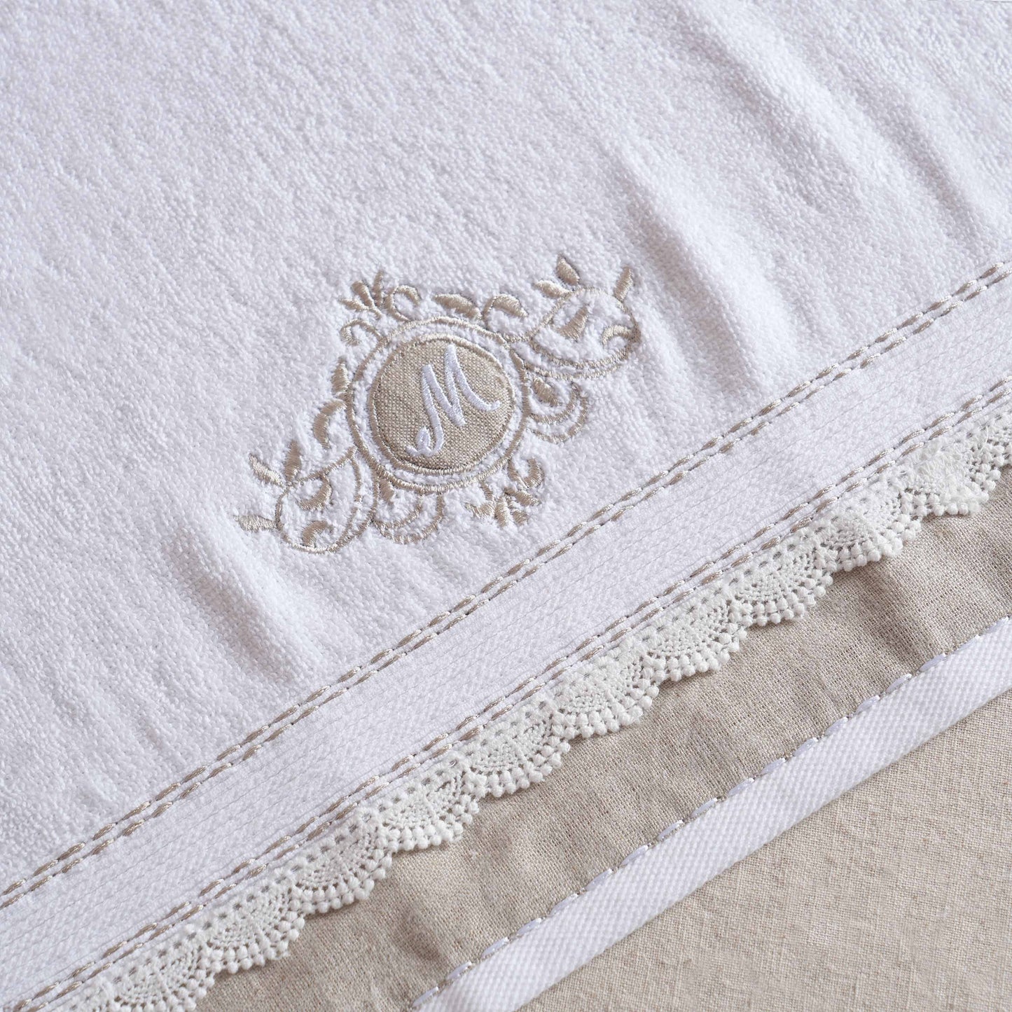 Luxury Monogrammed Organic Cotton Towel Set – 4 Piece | Customizable with Linen Appliqué & Embroidery