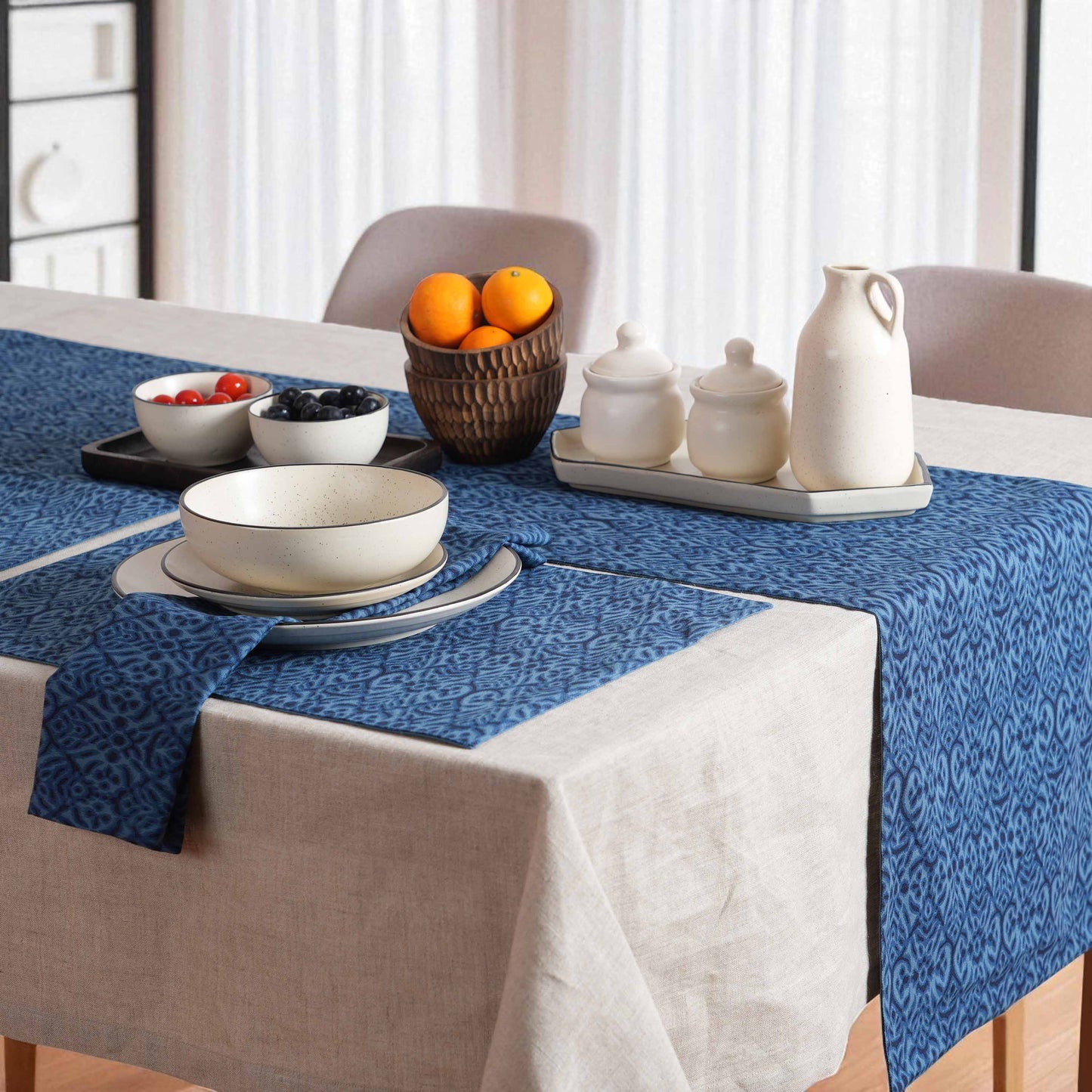 Ikat Print Indigo Blue Cotton Duck Placemats – Sets of 2, 4 & 6