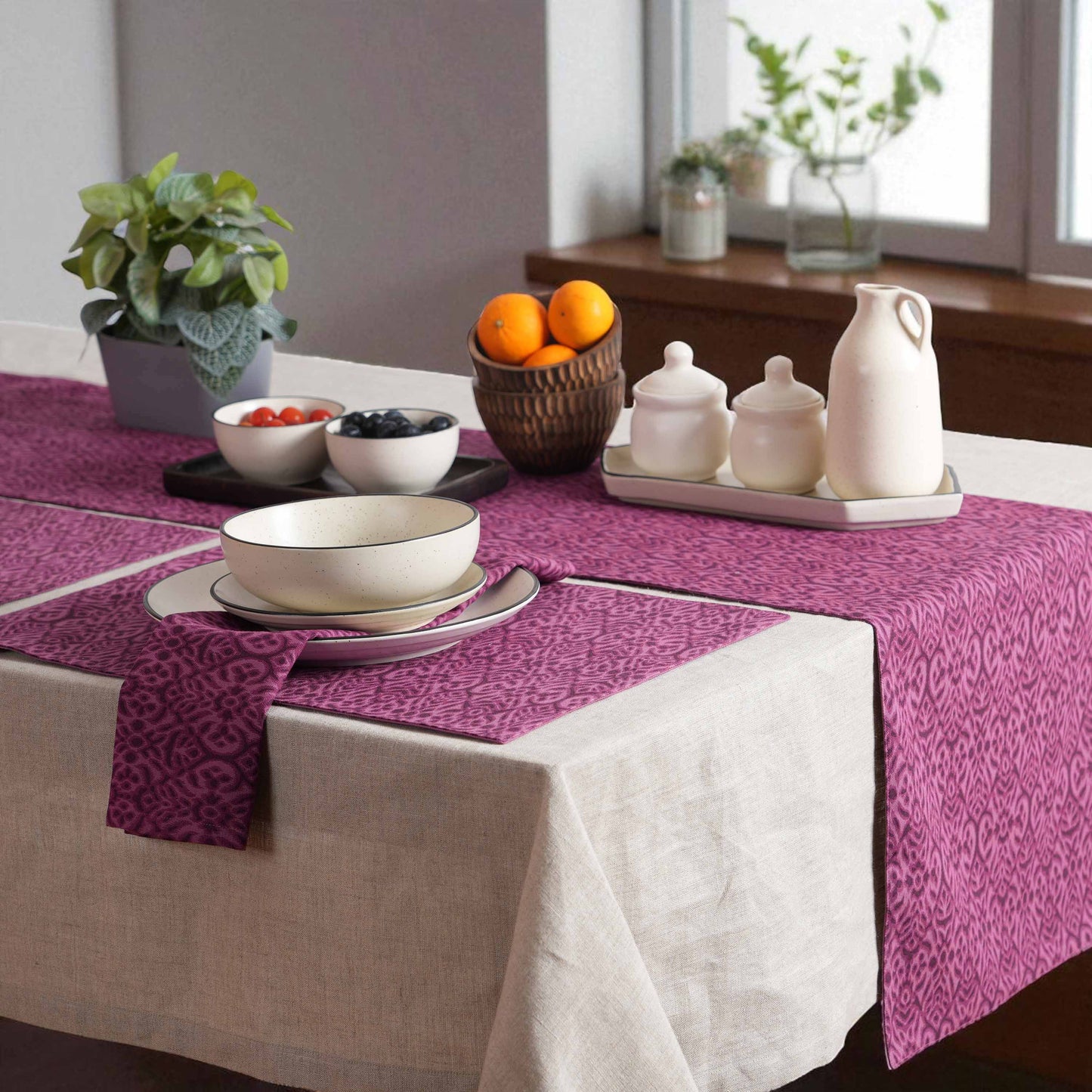 Ikat Print Plum Blue Cotton Duck Table Runner – Sizes available