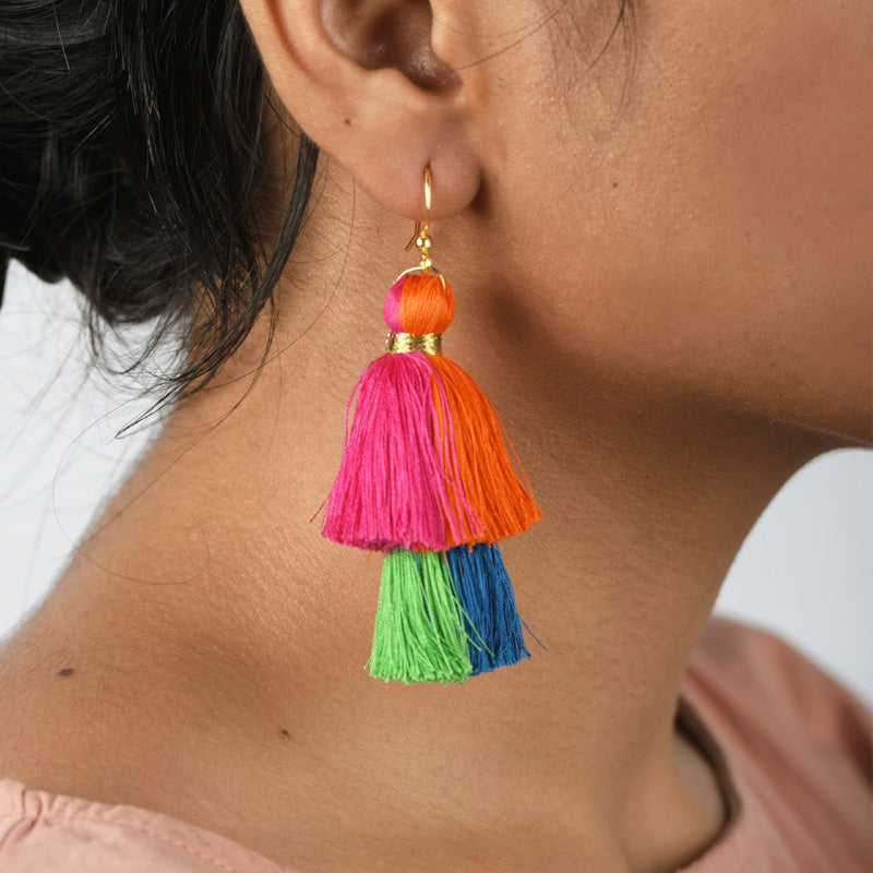 Tassel earring, 2 tier, multicolour, Boho jewelry, threader earrings, tribal earrings