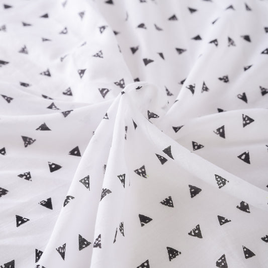Black and white sheer printed fabric, triangle pattern