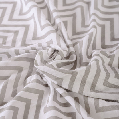 Grey and white Sheer printed fabric, chevron pattern, Geometrical print