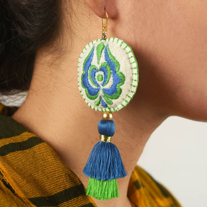 Tribal earrings, suzani, bohemian jewelry, multicolour earrings, threader earrings, textile jewelry