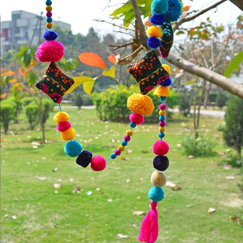 Marigold & Fuchsia Pompom Garland – Handmade Boho Party & Festival Decor