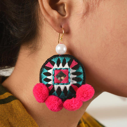 Turquoise and pink, geometric earrings, tribal fusion, earrings, Boho jewelry, threader earrings, dangle earrings