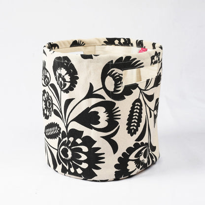 Storage basket, cotton canvas fabric, floral print, black and white, sizes available