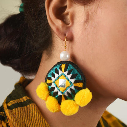 Turquoise and yellow, geometric earrings, tribal fusion, earrings, Boho jewelry, threader earrings, dangle earrings