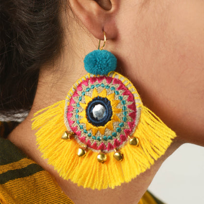 Fringe earrings, Mandala jewelry, yellow fringe, multicolour, Boho jewelry