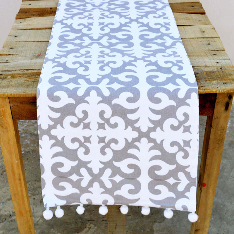 Christmas runner, moroccan print, grey and white, cotton table runner