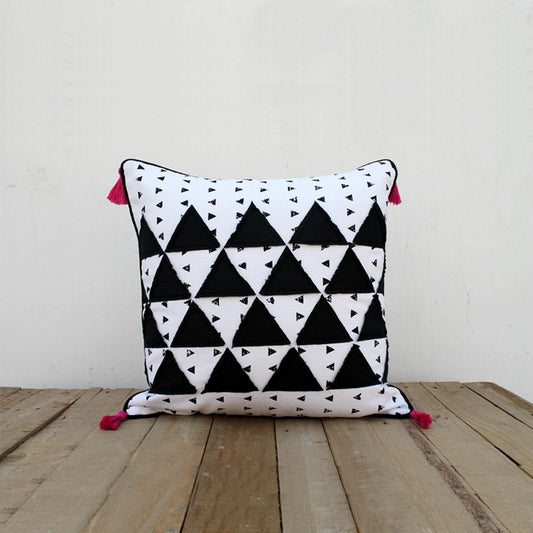 Aztec print pillow cover, cotton pillow case, tribal, geometrical applique