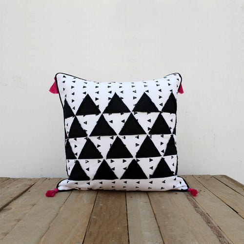 Aztec print pillow cover, cotton pillow case, tribal, geometrical applique