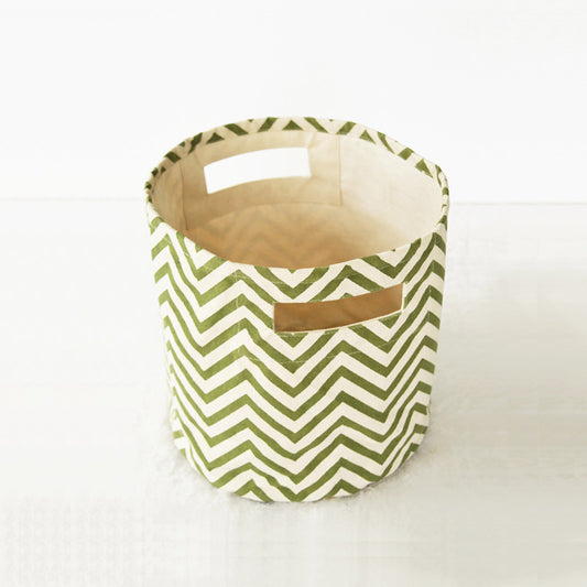 Green Canvas basket, chevron print, storage basket, fabric bin, sizes available