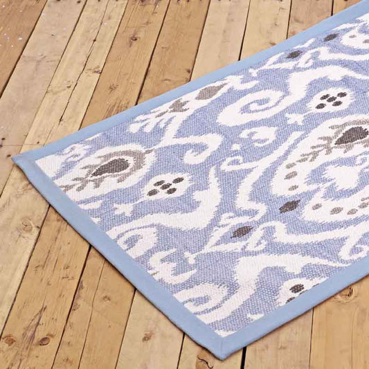 Printed cotton rug, blue color, ikat print, 100% cotton