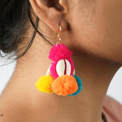 Bohemian earring, pom pom earrings, multicolor, tribal jewelry, boho earrings