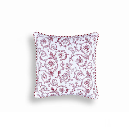 Red Swirl print pillow, cotton, welted pillow, victorian pattern, standard size 16X16 inches, other sizes available