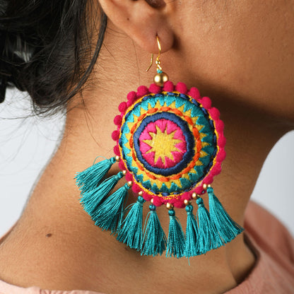Mandala earring, turquoise tassel, multicolour, Boho jewelry, threader earrings, tribal earrings