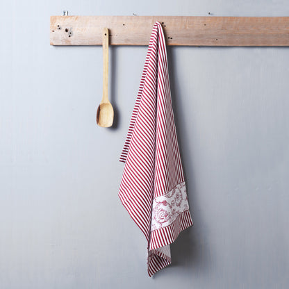 Kitchen towel, red stripe, border kitchen towel, victorian pattern, 100% cotton, size 20&quot;X28&quot;
