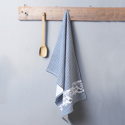Kitchen towel, blue stripe, border kitchen towel, victorian pattern, 100% cotton, size 20&quot;X28&quot;