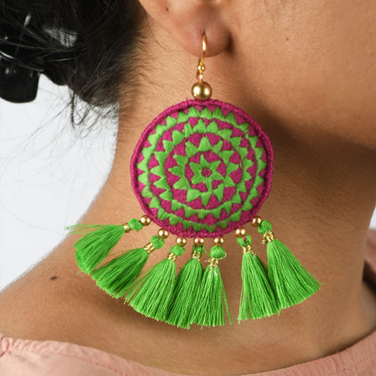 Tassel earring, green tribal earrings, Boho jewelry, threader earrings, dangle earrings