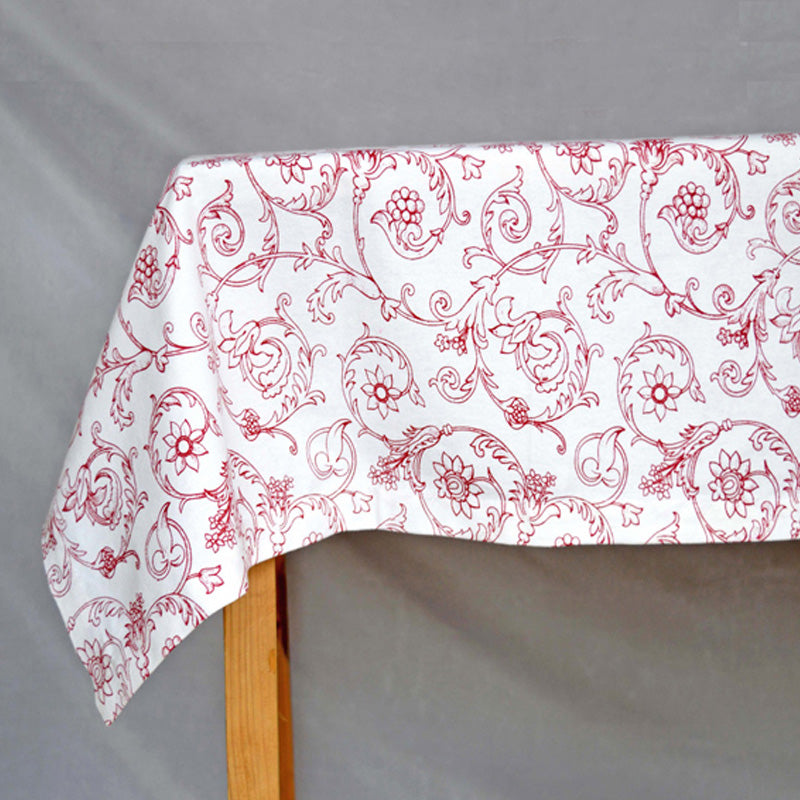 Red and white table cloth, swirl print, victorian pattern cotton table cloth
