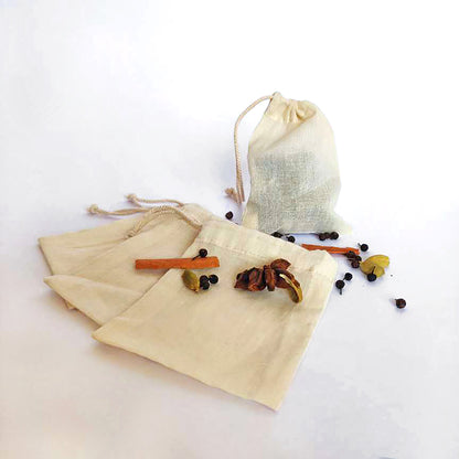 3"X 4" Pure Cotton Spice Pouch, Biodegradable and Reusable Premium Quality Muslin Drawstring Bag