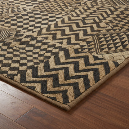 Moroccan Hand Tufted Wool Blend Carpet - Beige & Black - Vliving