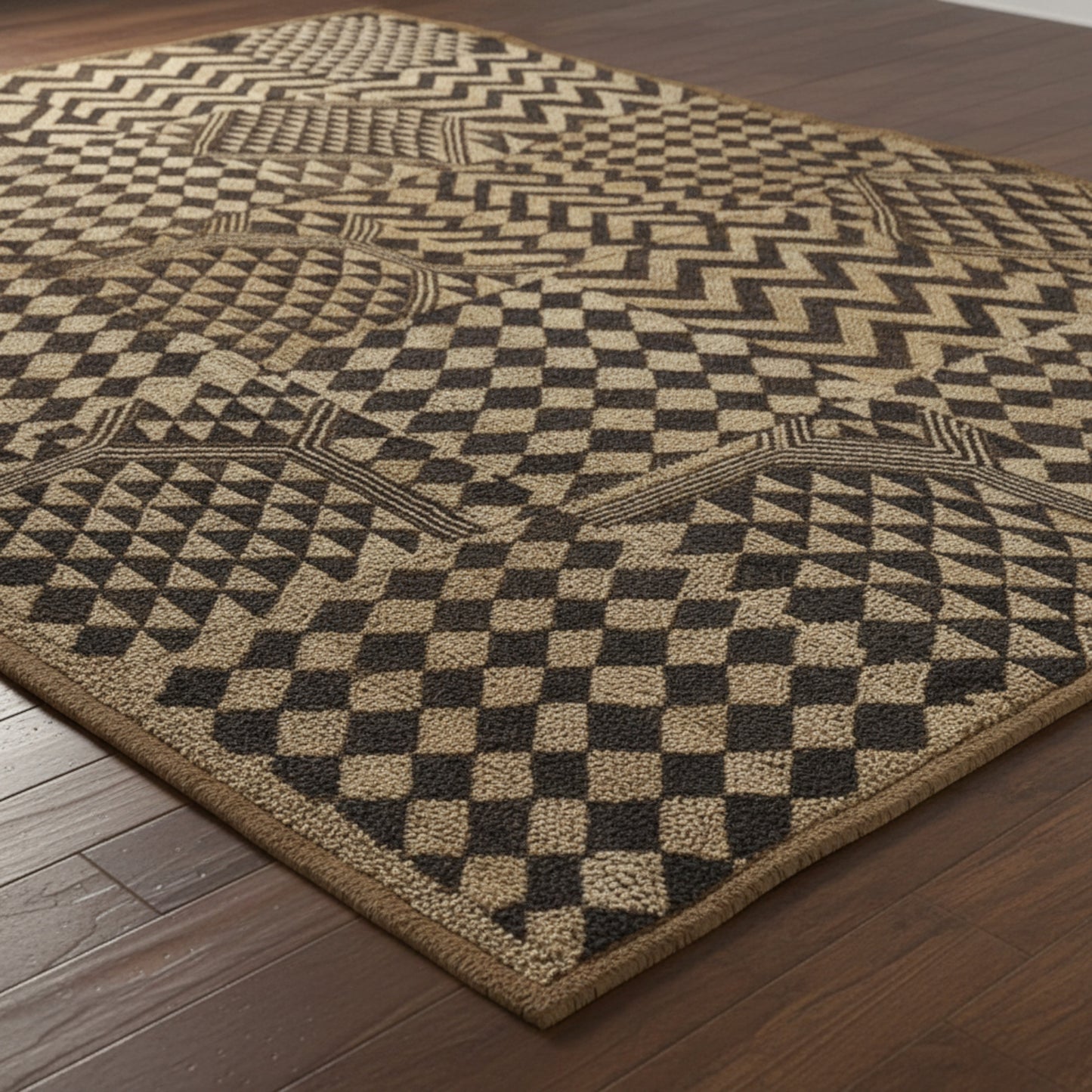 Moroccan Hand Tufted Wool Blend Carpet - Beige & Black - Vliving