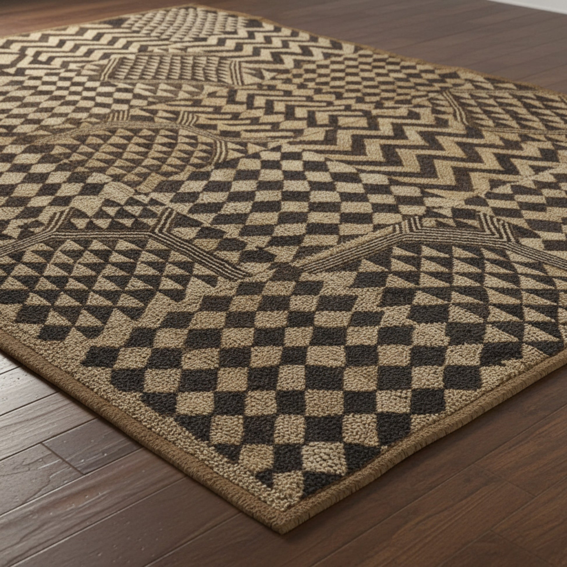 Moroccan Hand Tufted Wool Blend Carpet - Beige & Black - Vliving