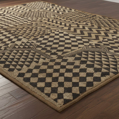 Moroccan Hand Tufted Wool Blend Carpet - Beige & Black - Vliving