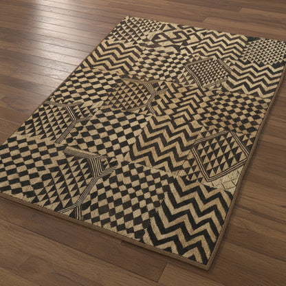 Moroccan Hand Tufted Wool Blend Carpet - Beige & Black - Vliving