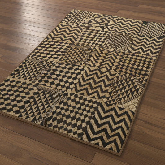 Moroccan Hand Tufted Wool Blend Carpet - Beige & Black